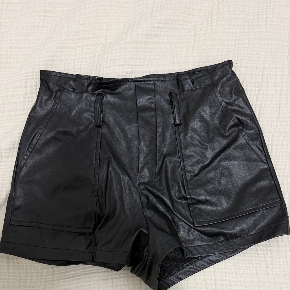 SHEIN Black High Waist Leather Shorts